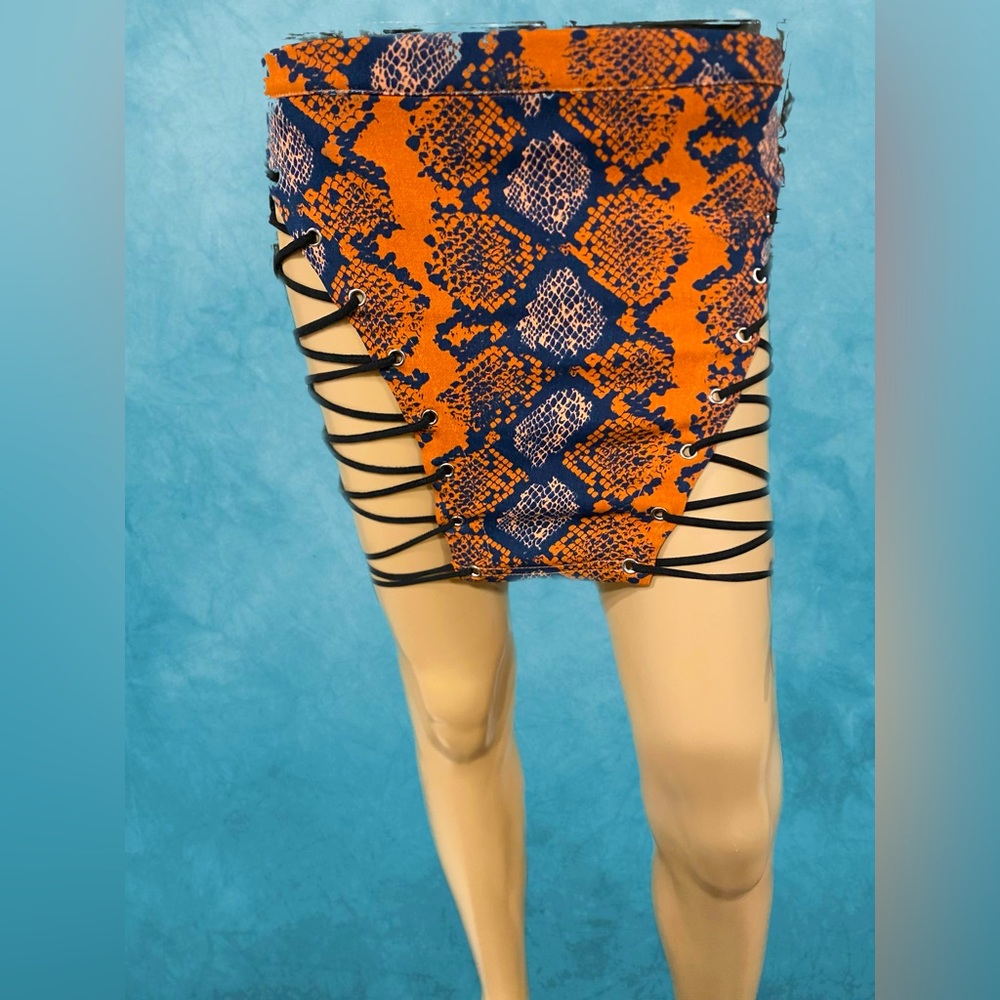 Lace-up Snakeskin Print Miniskirt
